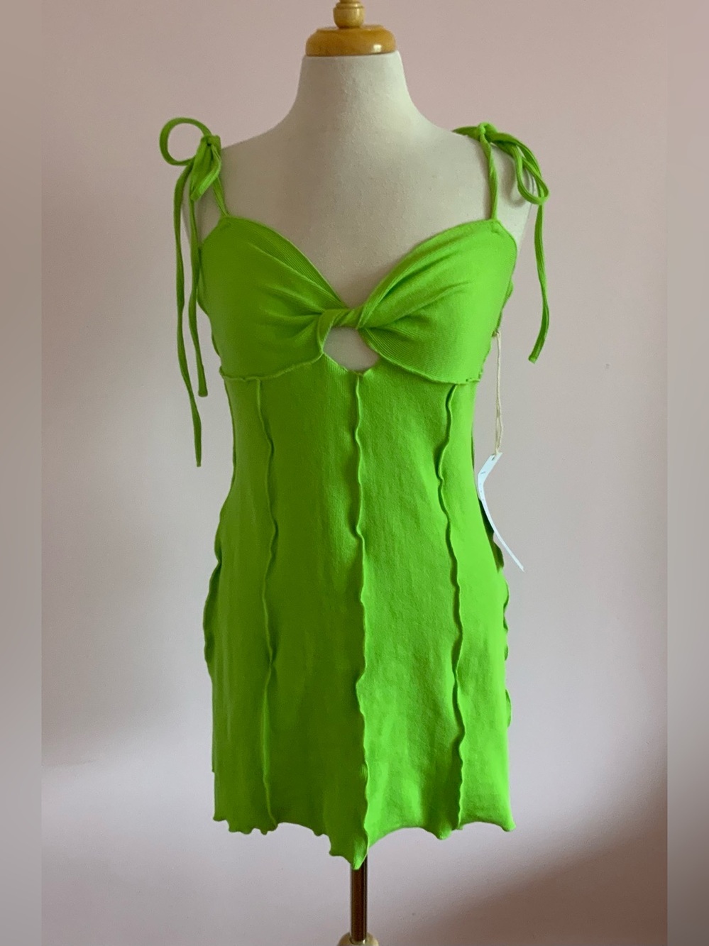 Lime Green Tie-Shoulder Cutout Mini Dress
